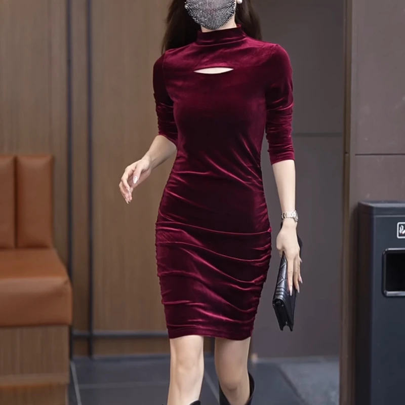 气质显瘦女人味连衣裙长袖时尚修身Q19722