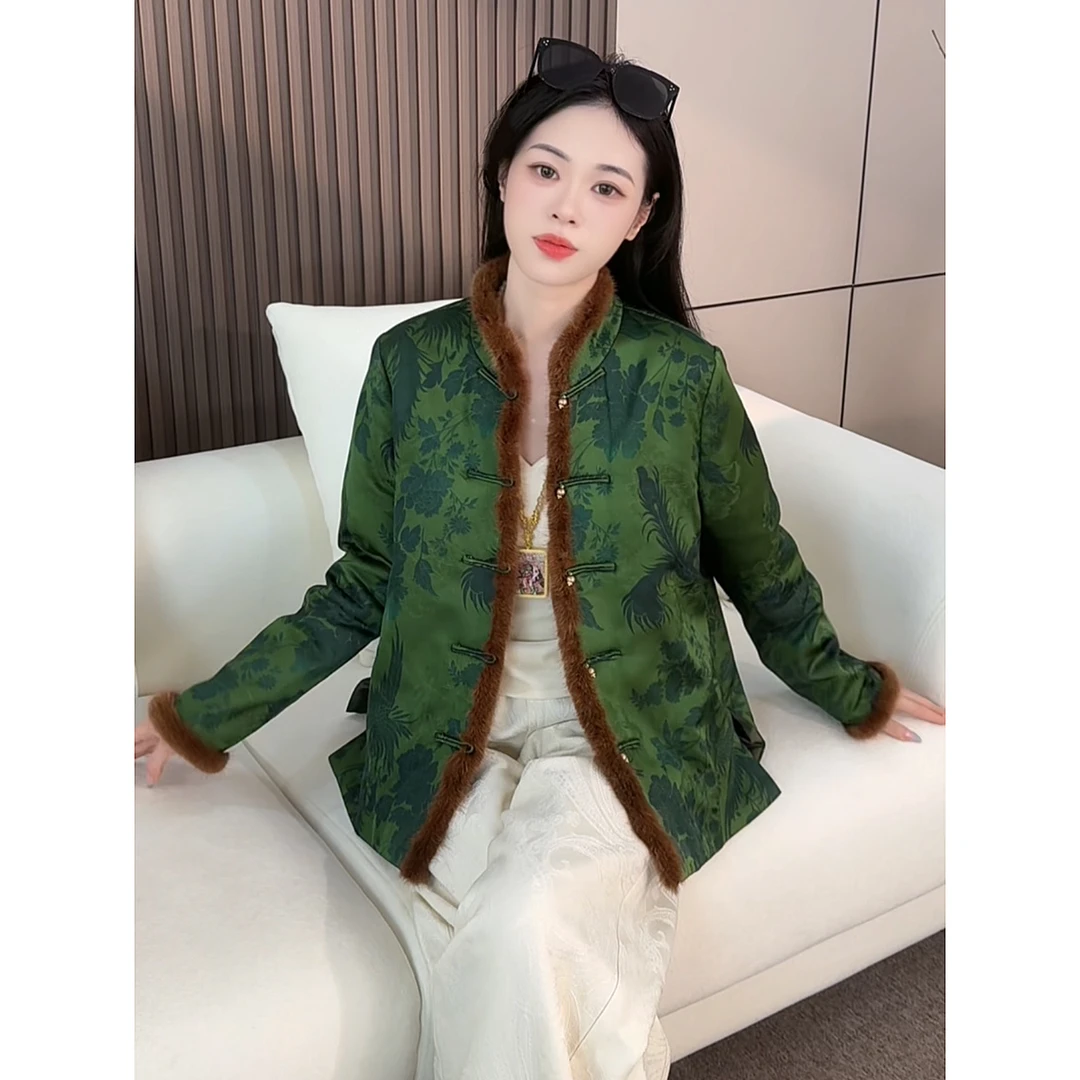 青山履常规款青山绿水厚款提花立领上衣双面女士秋冬时尚