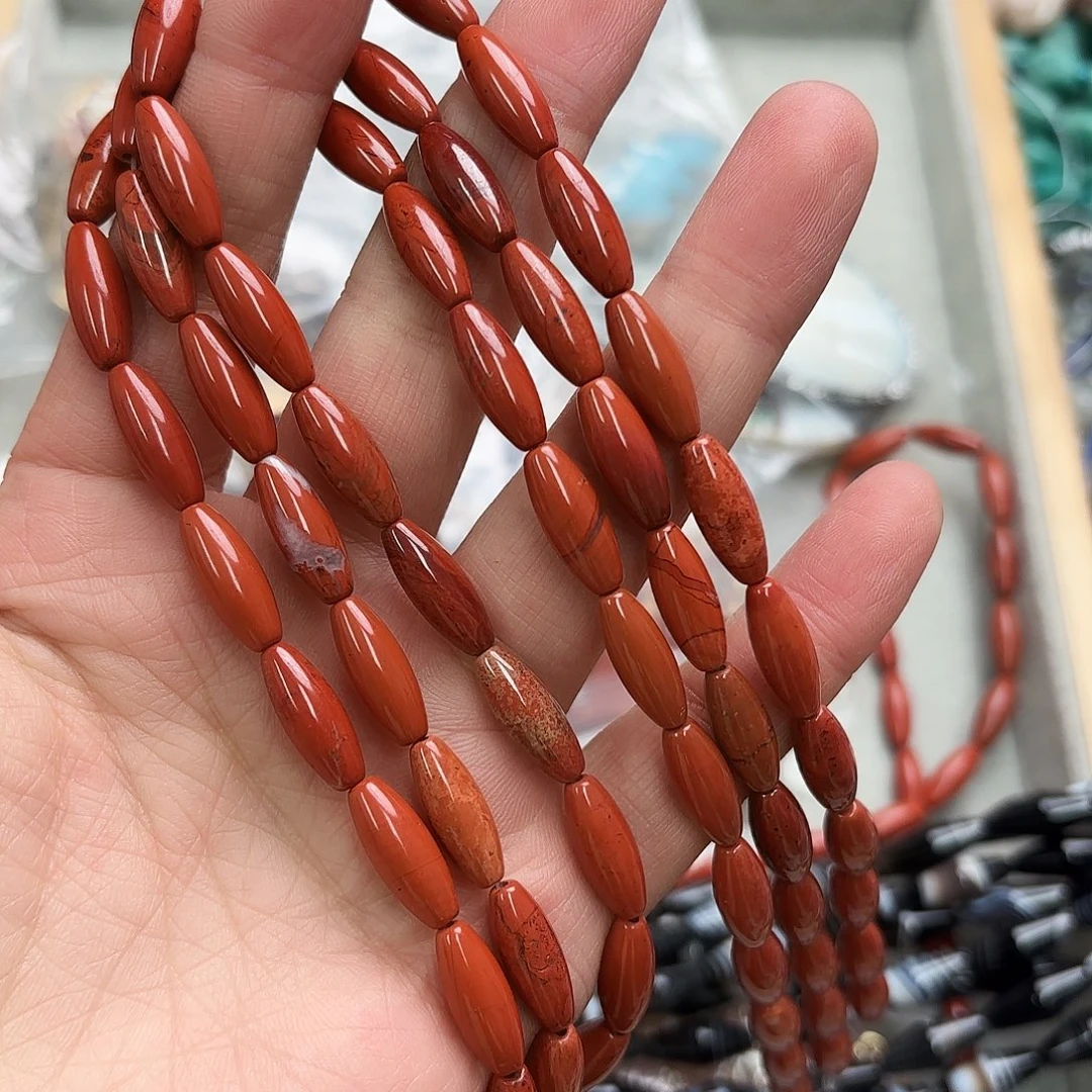 玛瑙/玉髓未镶嵌珠宝半成品6×16红石尖珠一条