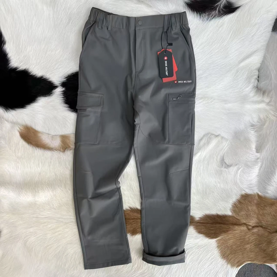 面料牛 肌理感 柜货 男士松紧腰户外运动弹力加绒休闲长裤 瑞士单