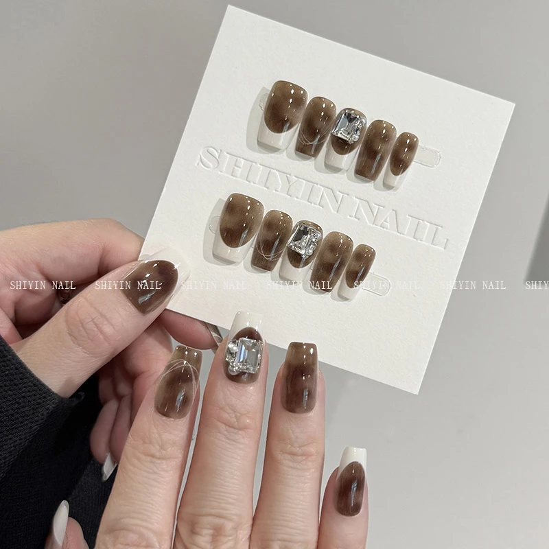 CPY-117 琥珀法式高级穿戴甲镶钻斑斓晕染美甲氛围感可拆卸甲片