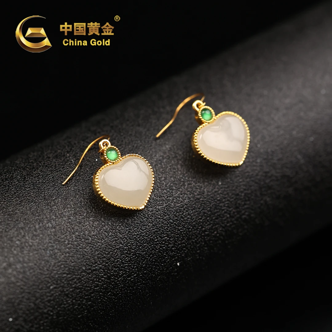 【中国黄金】绽芸 | 和田玉*耳饰*18K金镶嵌-R1440-格