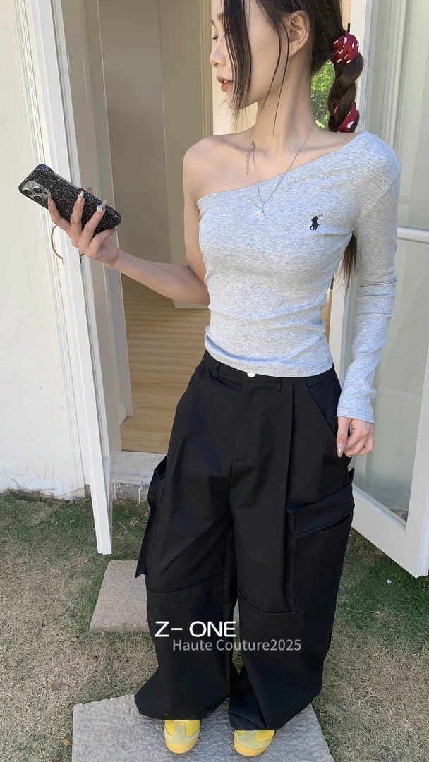 Z-ONE福秒（9ZO8813#)小性感 辣妹刺绣露肩斜领T恤  9-623