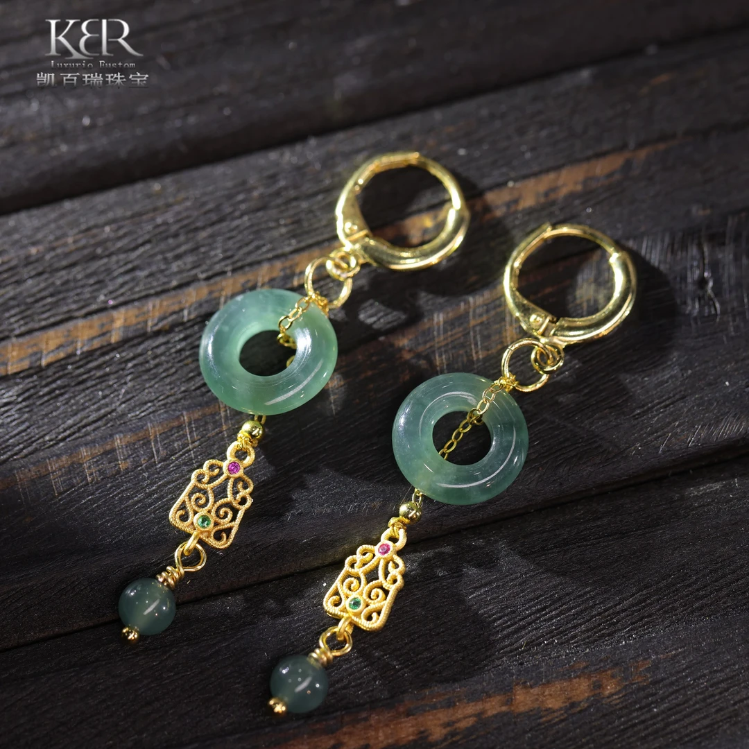 新款天然A货翡翠平安扣耳环耳扣简约时尚多样性发/单只KBR1028004