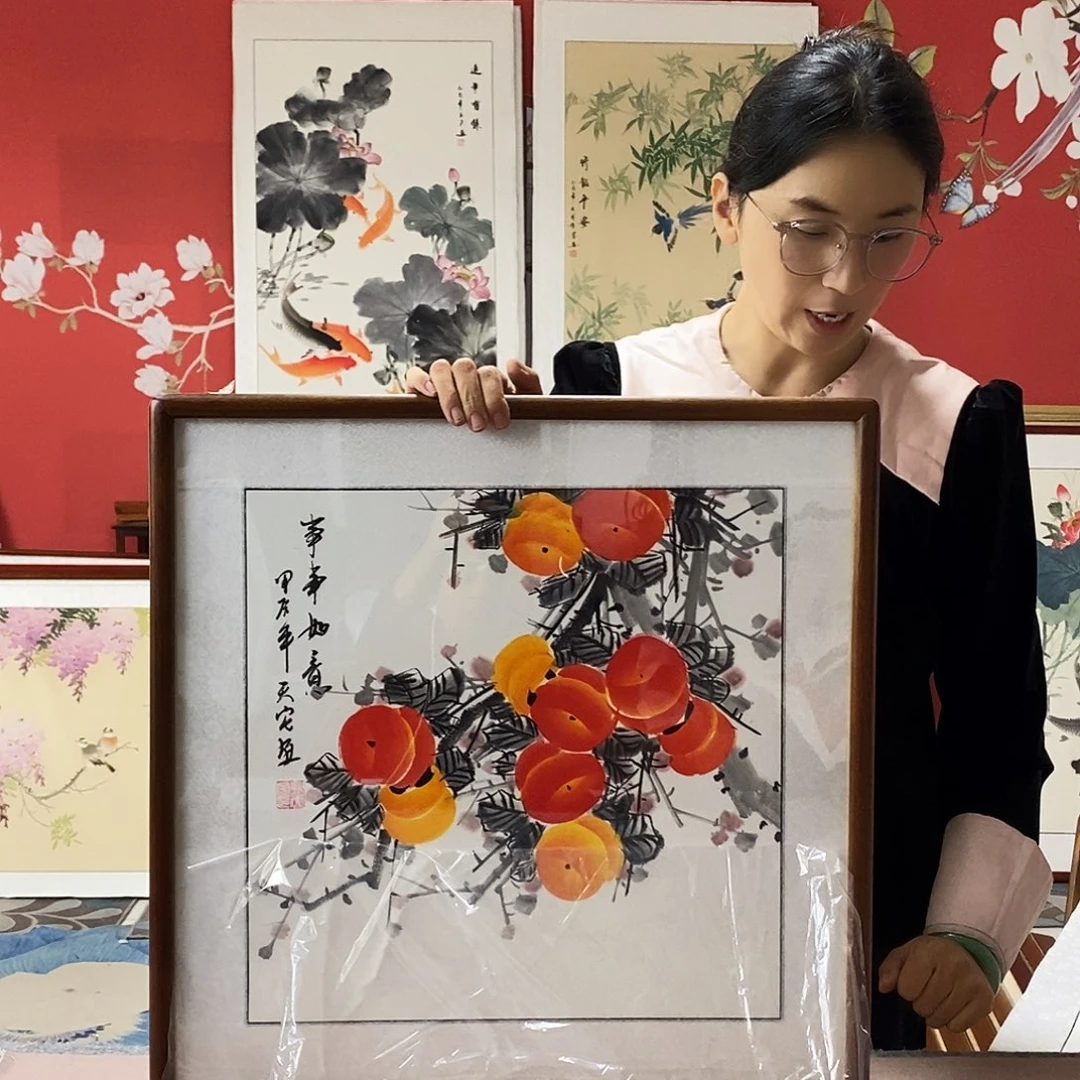 国画手写手绘国画作品带框包邮52✖️52