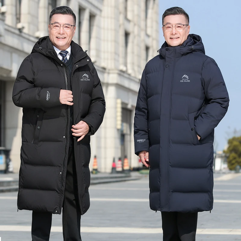 冬季新款中老年羽绒服男长款过膝加厚保暖白鸭绒大码休闲爸爸外套