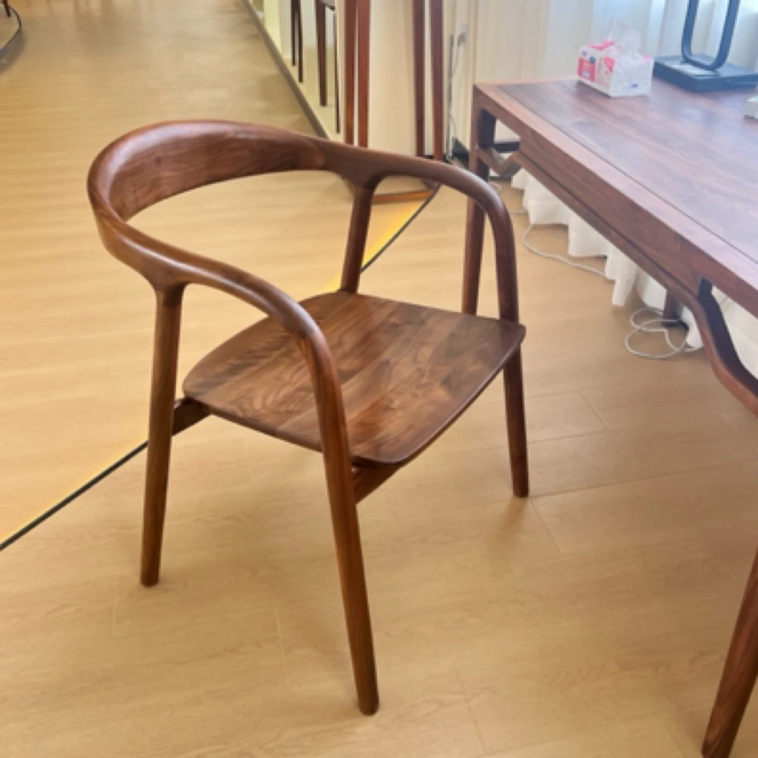 北美黑胡桃木圈椅子现代简约家用餐椅北欧新中式扶手靠背书桌椅