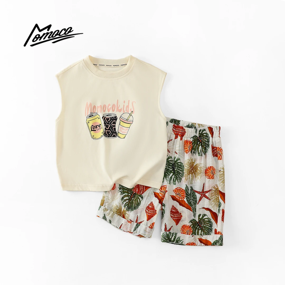 MOMOCO男童夏季新款韩版休闲套装度假风无袖两件套77230578787