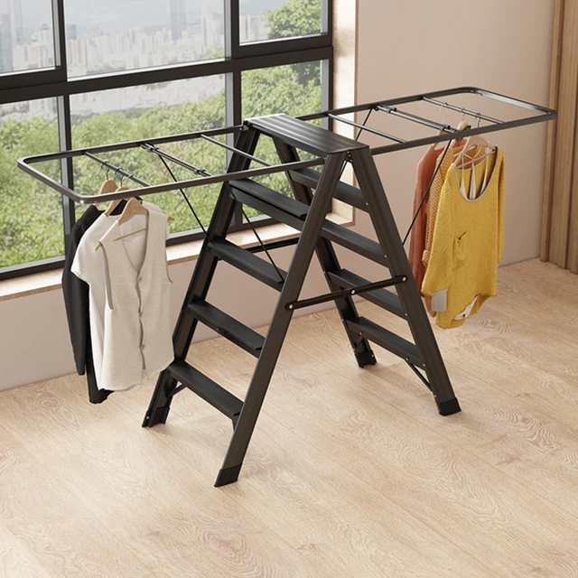 多功能梯子晾衣架两用落地折叠家用室内加厚铝合金楼梯人字晾晒梯