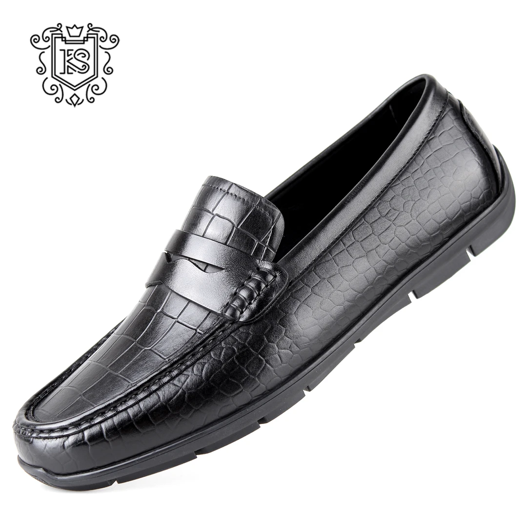 卡塞利尼新款豆豆鞋男士真皮商务休闲皮鞋透气英伦鳄鱼纹懒人驾车