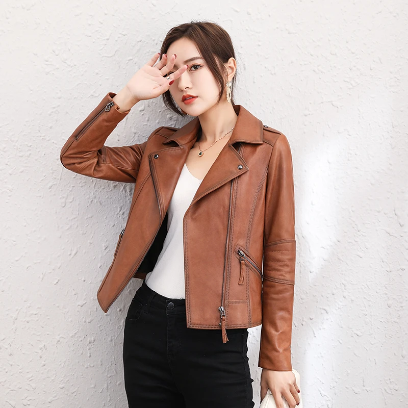 海宁真皮女装短款头层绵羊皮春秋薄款皮衣修身机车服女士皮夹克潮