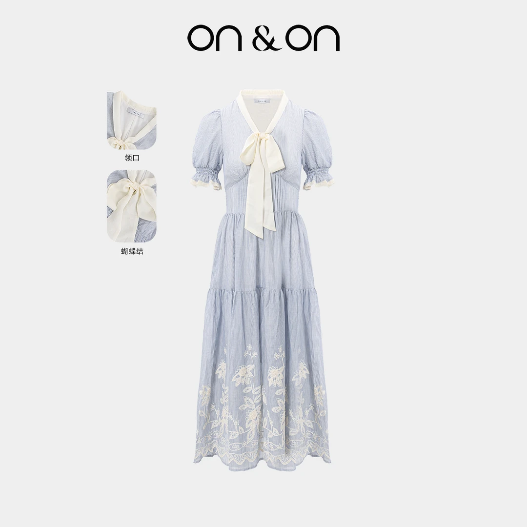 ON&ON/安乃安纯棉韩系甜美系带蝴蝶结显瘦连衣裙N5SA1641211