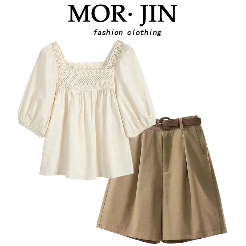 夏季套装女2025新款学院风穿搭衬衫上衣休闲显瘦设计感短裤两件套