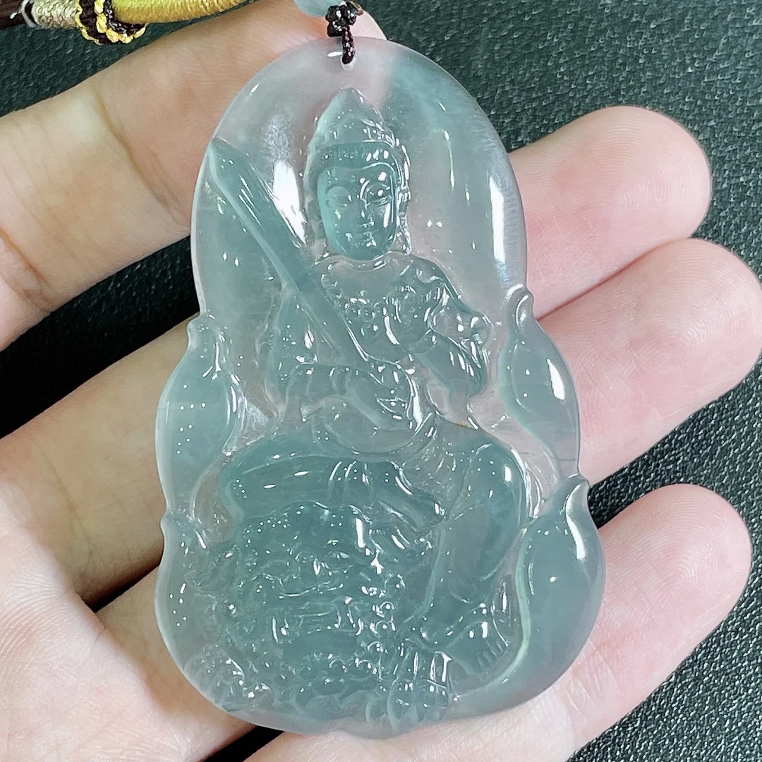 天然A货翡翠蓝冰观音吊坠