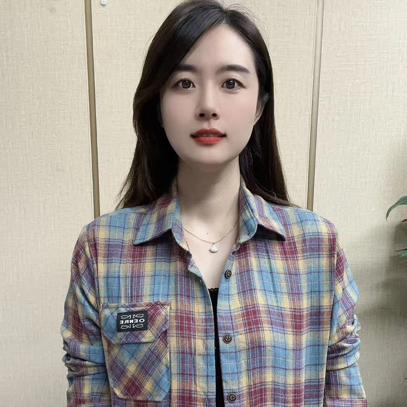 秋上新薄款衬衫外套长袖时尚格子衬衫
