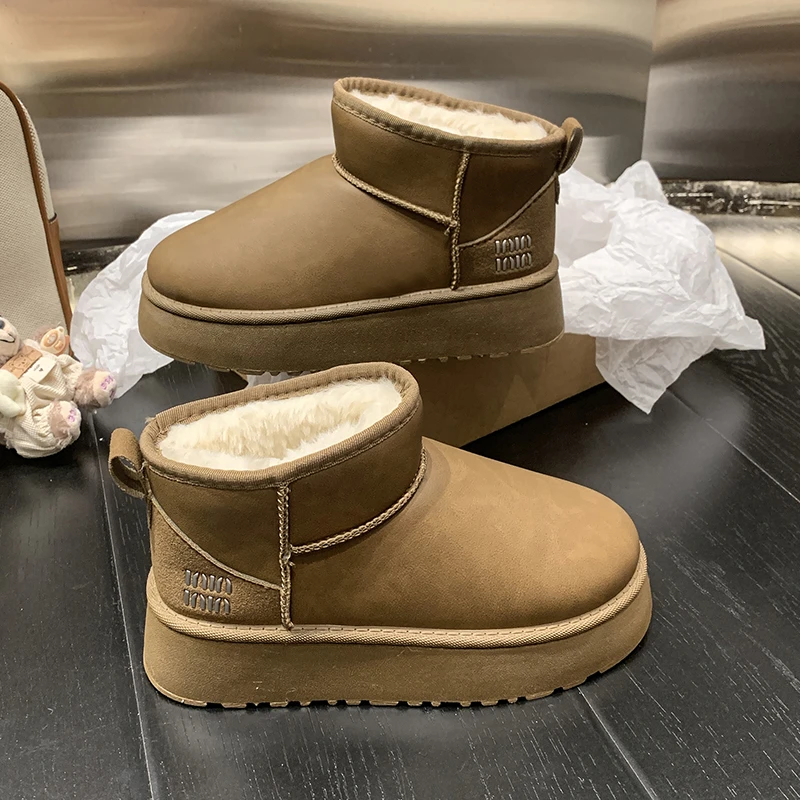 2025冬季新款厚底增高雪地靴女短靴加绒加厚平底棉鞋保暖鞋女鞋