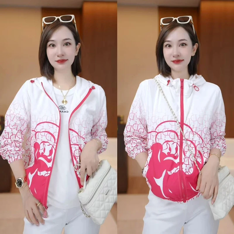 休闲时尚防晒外套2025春夏新款韩版长袖透气外套薄款连帽拉链上衣