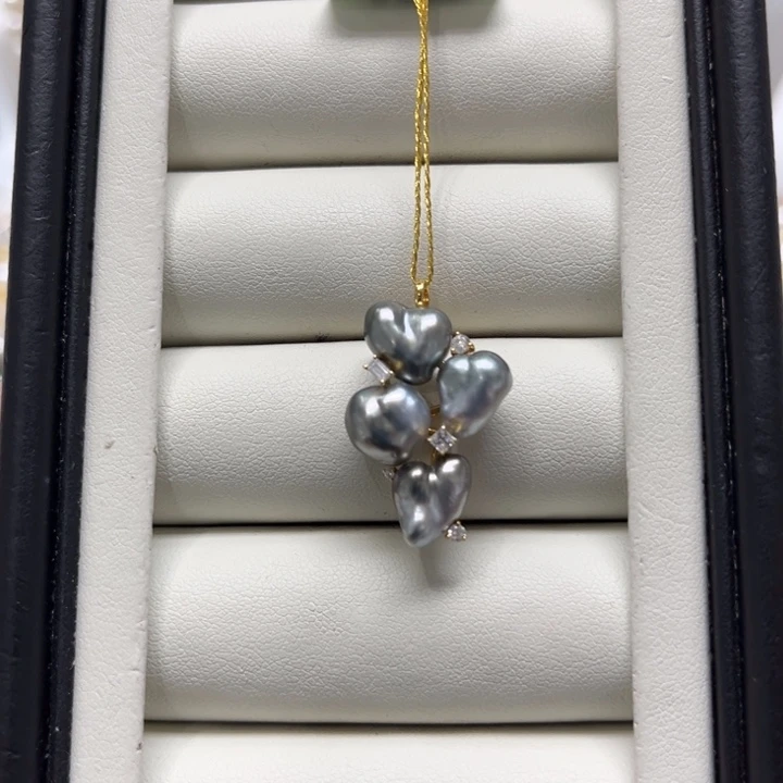 海水珍珠漏Keshi怦然心动吊坠18K金镶嵌