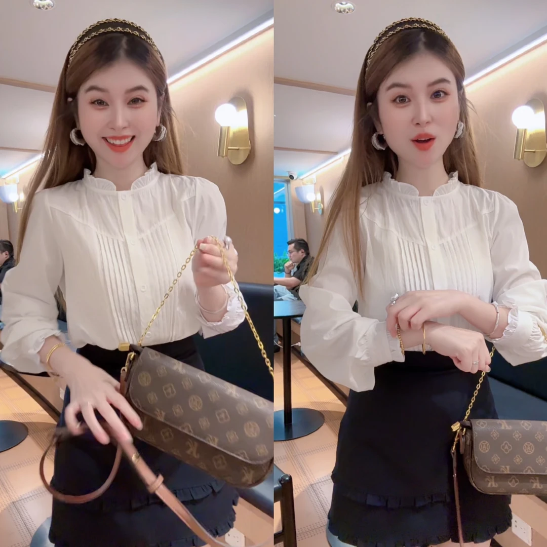 【许小姐】木耳边白色打揽衬衫女2025春秋季新款长袖衬衣宽松上衣