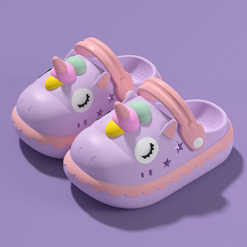 儿童凉拖鞋女童夏季公主可爱卡通独角兽中小童宝宝室内防滑洞洞鞋