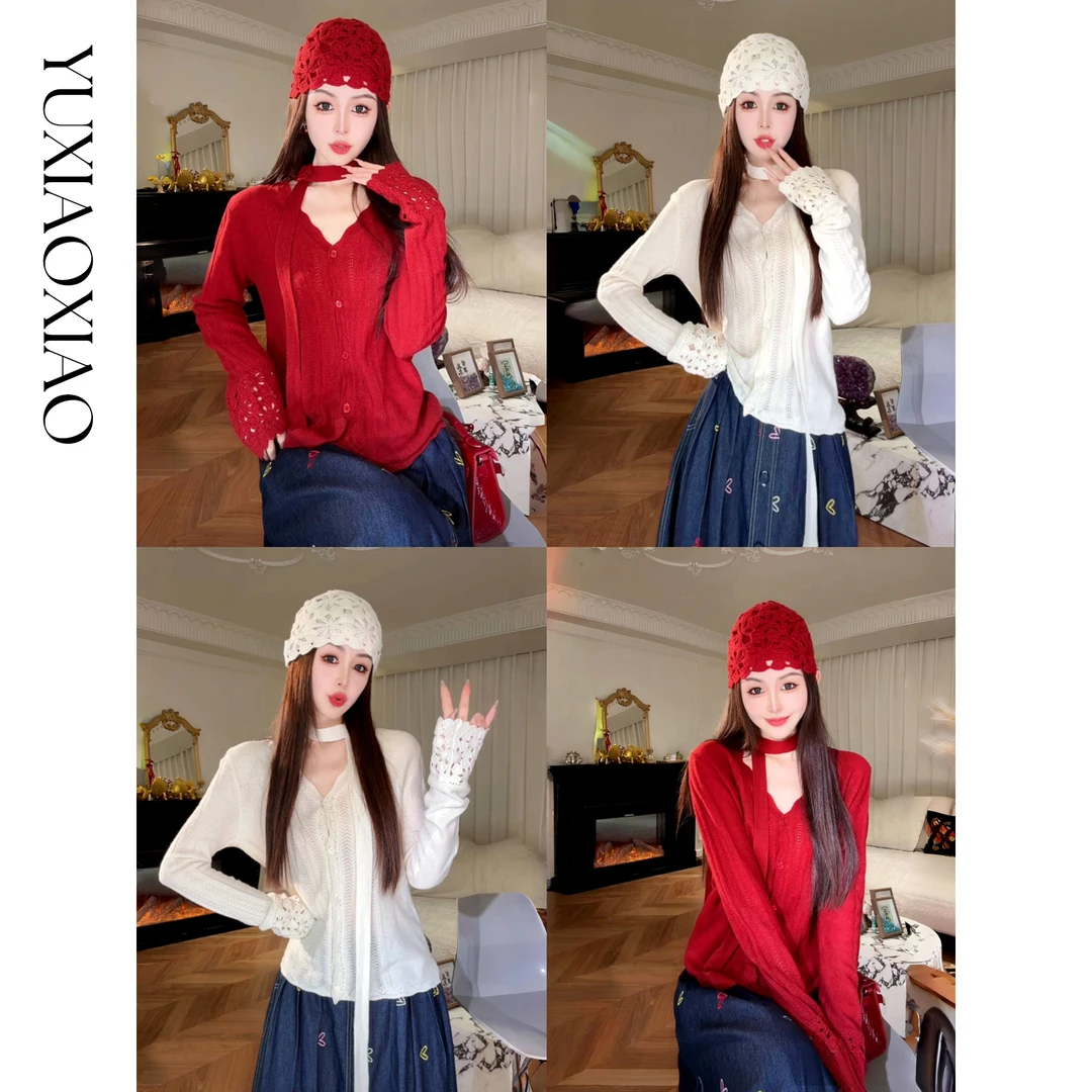 余潇潇【明珠花颂】时尚百搭100羊毛手工钩织花朵V领羊毛开衫