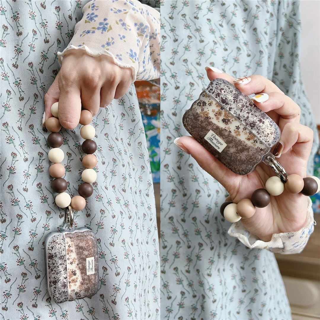 ins复古棕色碎花适用苹果AirpodsPro3耳机壳耳机保护套Airpods4代