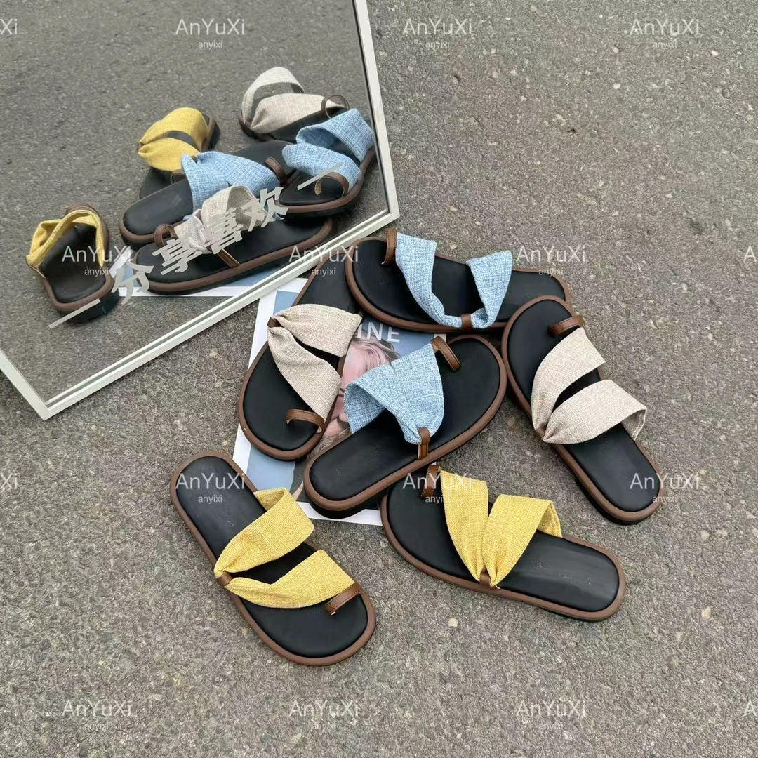 泡菜国亚麻布面套趾拖鞋&安妤皙0891【Q】