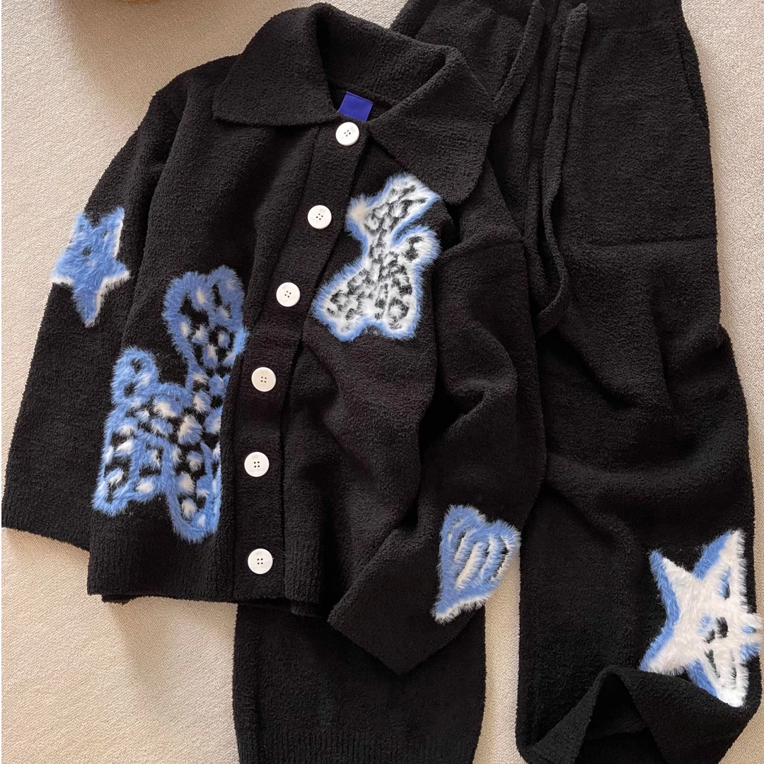 妮妍娇韩系趣味卡通半边绒睡衣女秋冬季保暖家居服套装可外穿