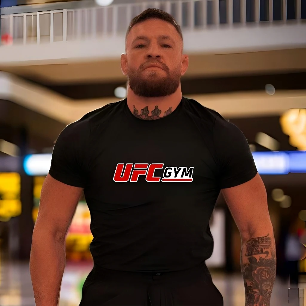 健身短袖T恤UFC新款男嘴炮同款MMA格斗休闲运动透气面料GYM短袖