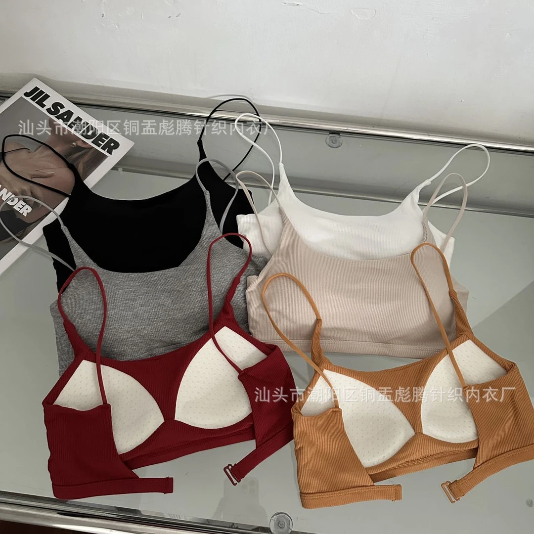 孕妇美背内衣乳胶固定杯垫小吊带辣妹裹胸螺纹棉美背露背抹胸无钢