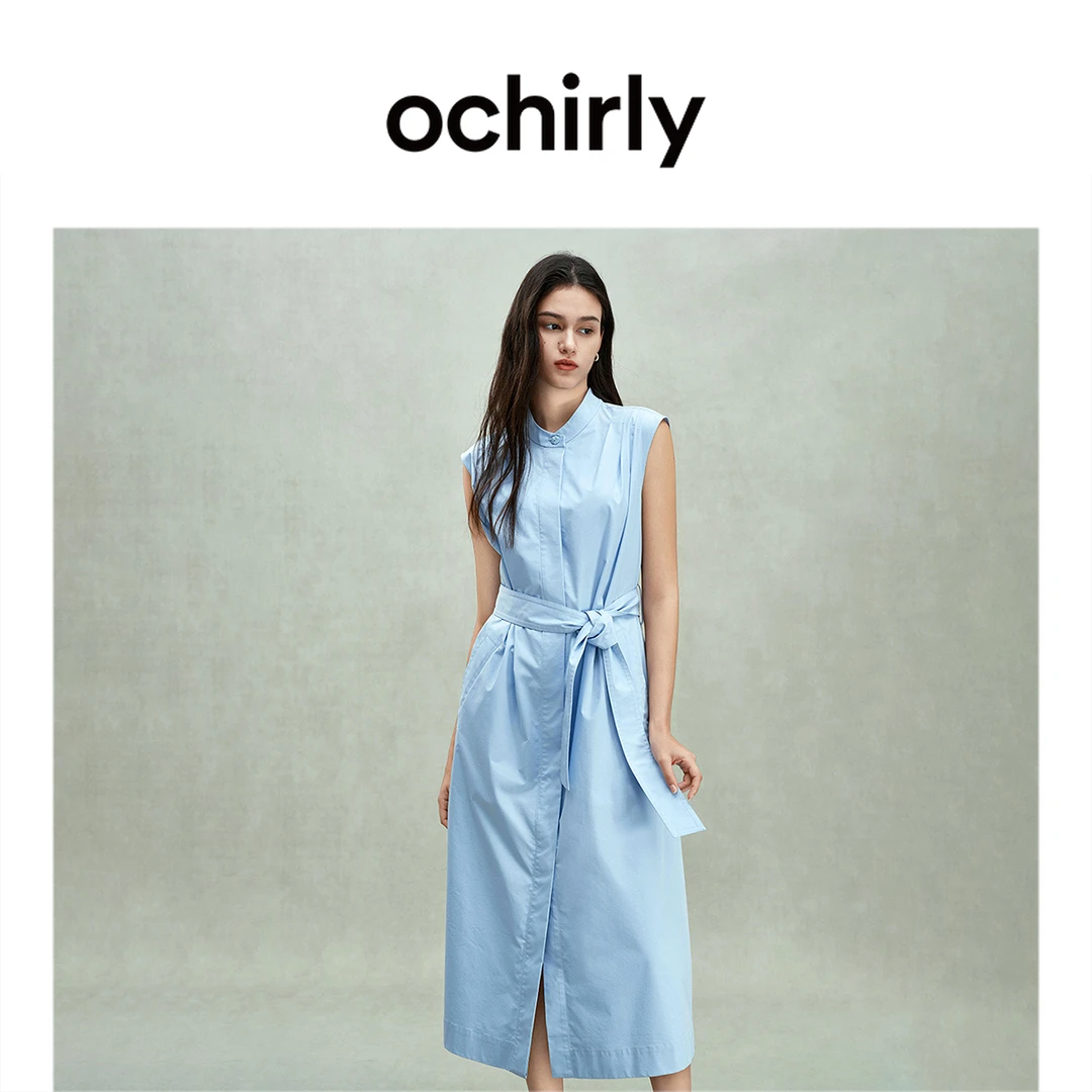 OCHIRLY欧时力A字无袖连衣裙内搭小白裙腰带度假裙2025夏流光风