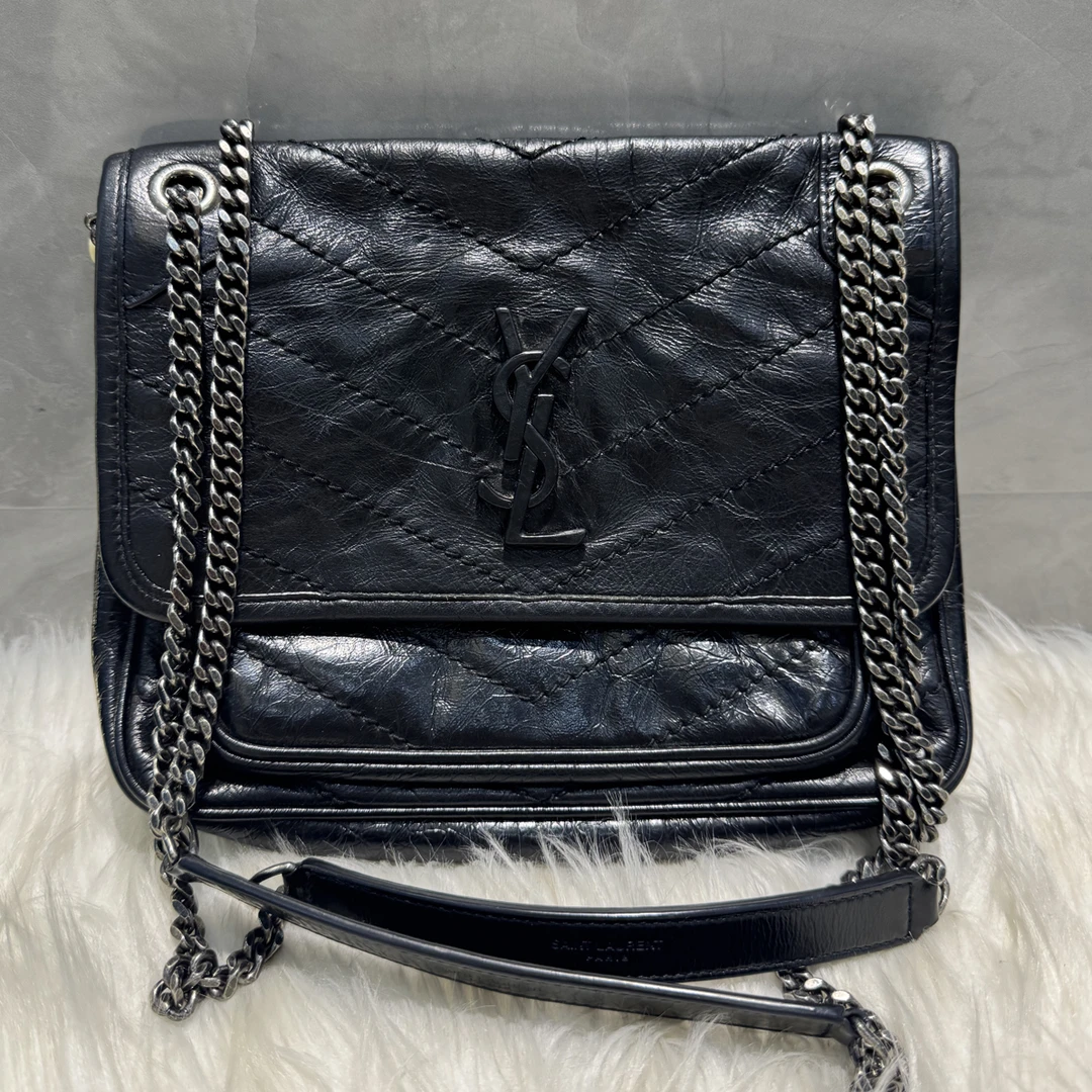 99新 YSL/圣罗兰 黑银niki小号（带D扣）