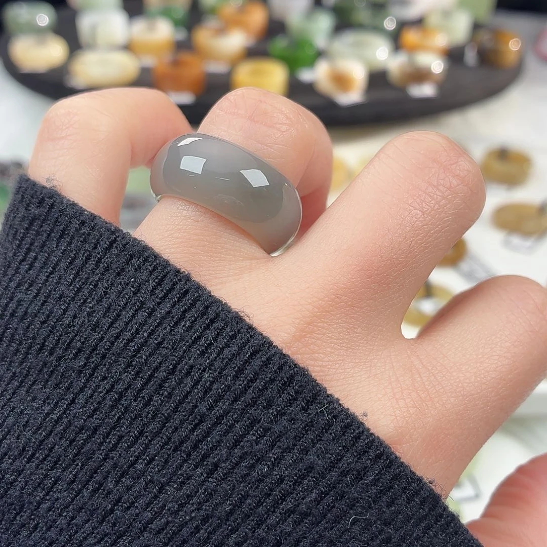 和田玉未镶嵌戒指S43烟灰轮胎17.3