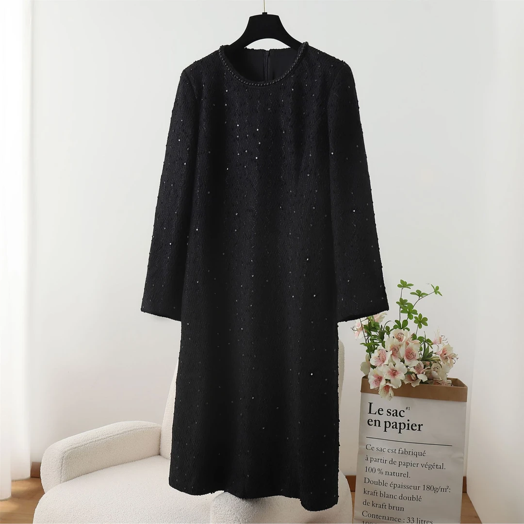 COLD MEDIUM大码女装钉珠连衣裙女显瘦遮肉胖女人时尚减龄气质369