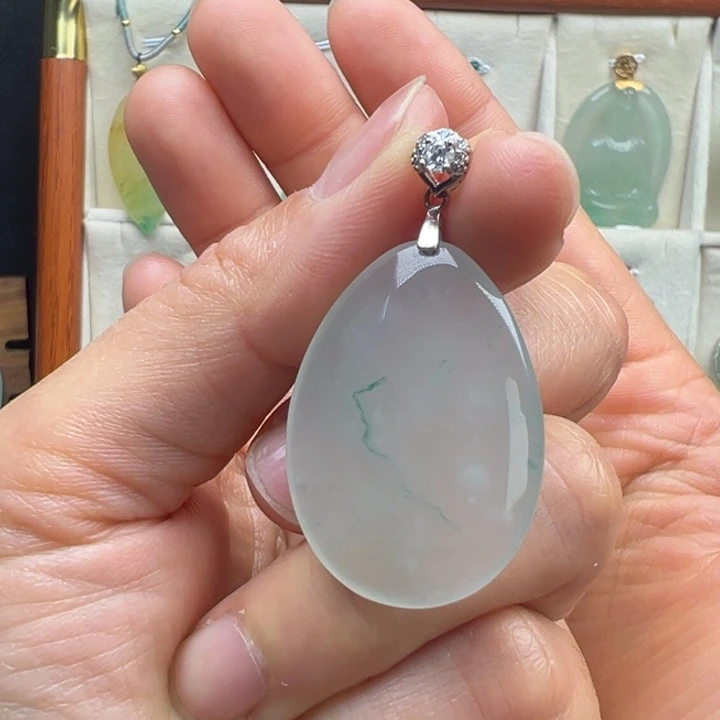 石英质玉银S925镀金镶嵌吊坠(不含链)