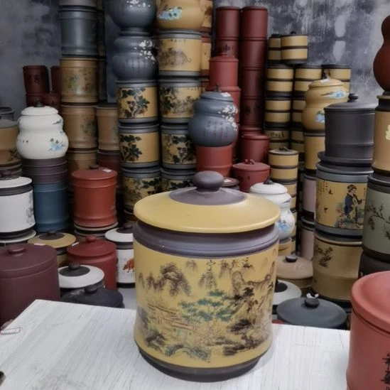 紫砂茶叶罐宝塔山水款2