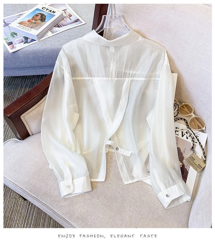 夏季薄款白色防晒衬衫女长袖衬衣女时尚百搭气质设计感小个子上衣