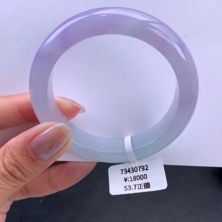 翡翠手镯未镶嵌回流）糯冰胶紫色手镯（细纹）