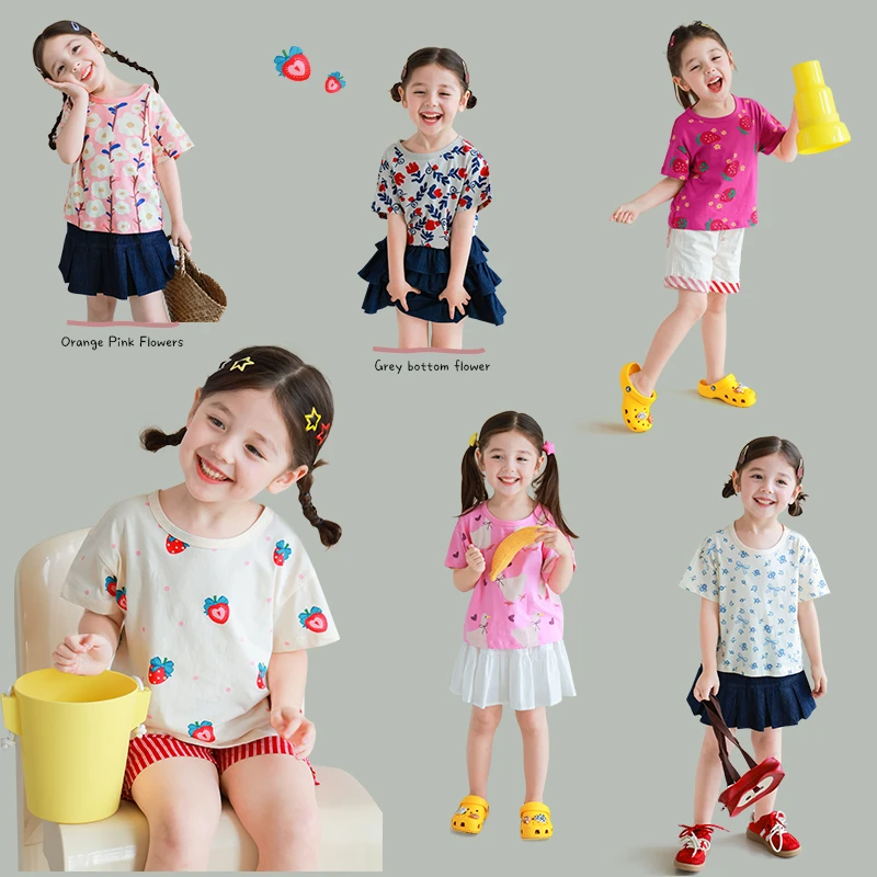 utouto大耳象女童满印短袖T恤2025夏季新款宝儿纯棉上衣2403780