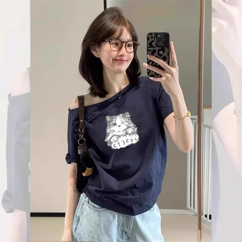 短袖常规款圆领字母抗起球T恤印花小众休闲千金老钱风松弛感女装