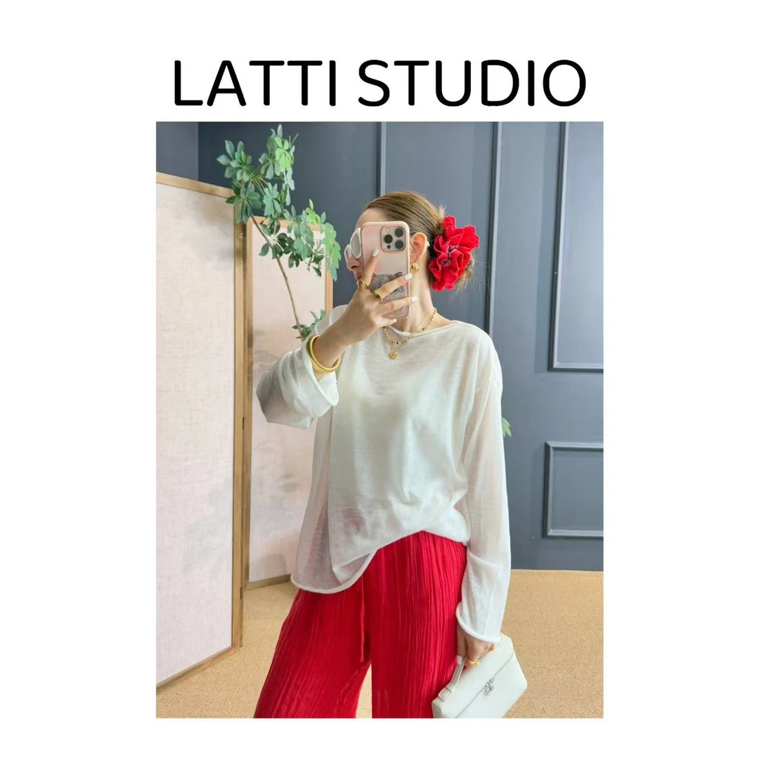 【Latti】呼吸感空气衫-亚麻透气清凉长袖一字领针织衫