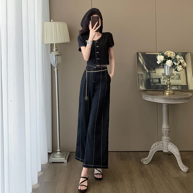 2025夏季高级感优雅阔腿裤套装气质上衣修身小个子穿搭职场女性