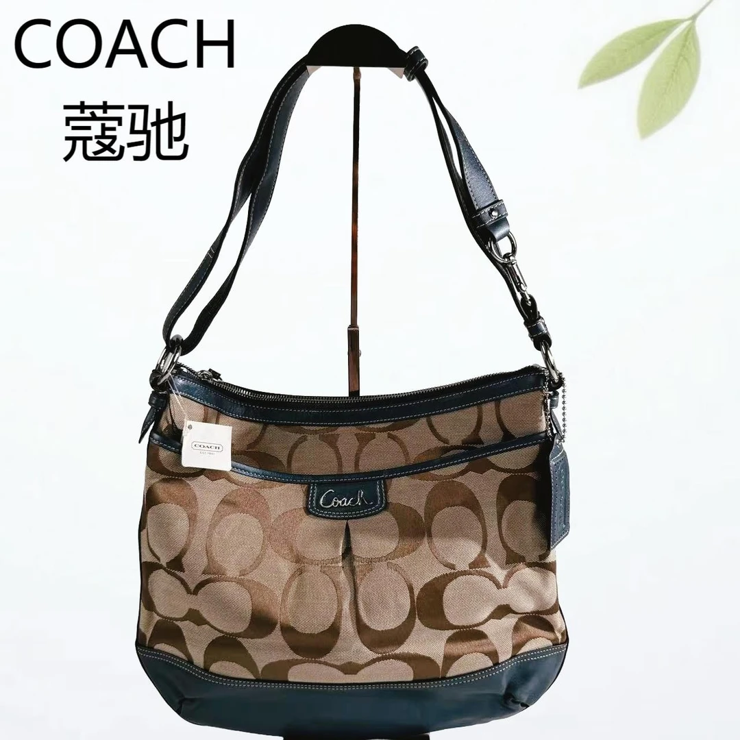 99新 COACH/蔻驰 老花拼深蓝单肩包99新G25803650底长36X29
