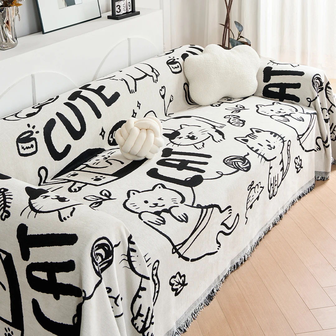 【小猫凯特】新款加厚防猫抓万能通用型沙发巾一片式全盖雪尼尔