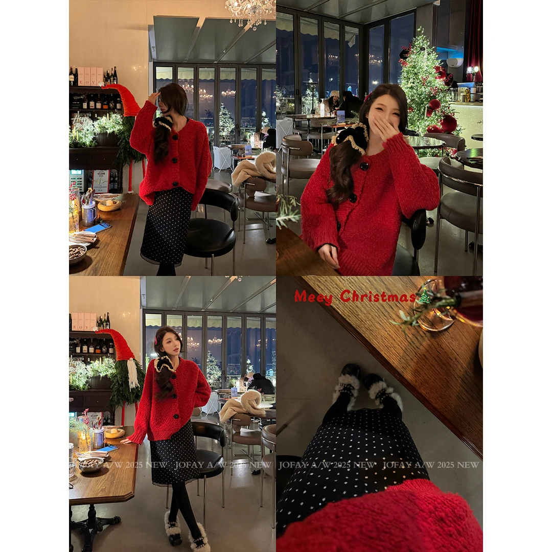 |岁岁发财红毛衣|红色粗针毛衣外套 冬款节日氛围 高货 M1364