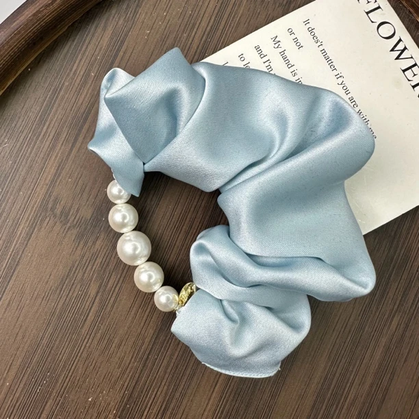 音杳F-1398新款 珍珠拼接发绳蓝色高级感发圈小众百搭设计感