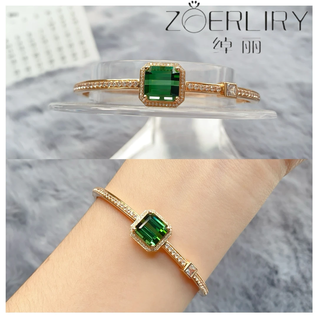 绰丽彩宝18K金镶嵌天然钻石绿碧玺手镯