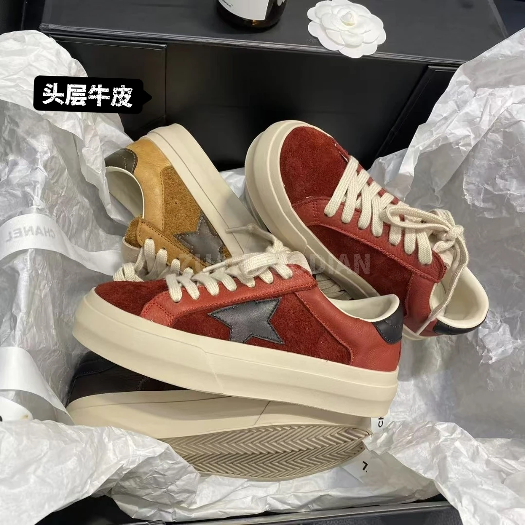 头层牛皮~秋季复古星星板鞋女真皮休闲百搭软底软面新款平底女鞋