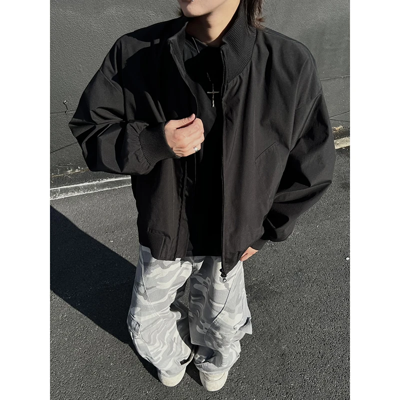 美式潮牌廓形立领飞行夹克男士秋季新款宽松百搭短款休闲上衣外套