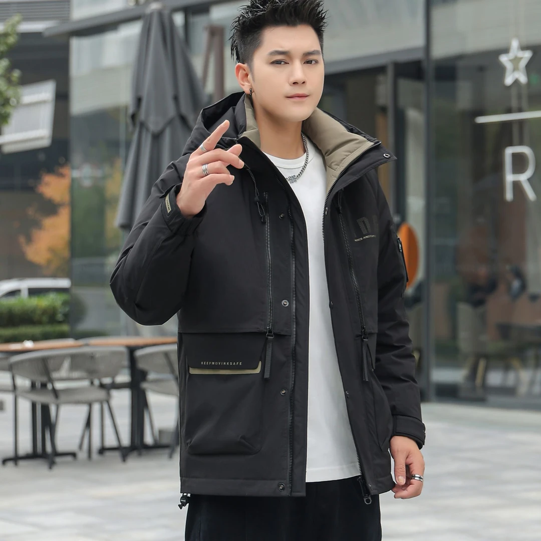 8806-男士时尚休闲连帽冬季工装大口袋加厚防风百搭加厚户外外套
